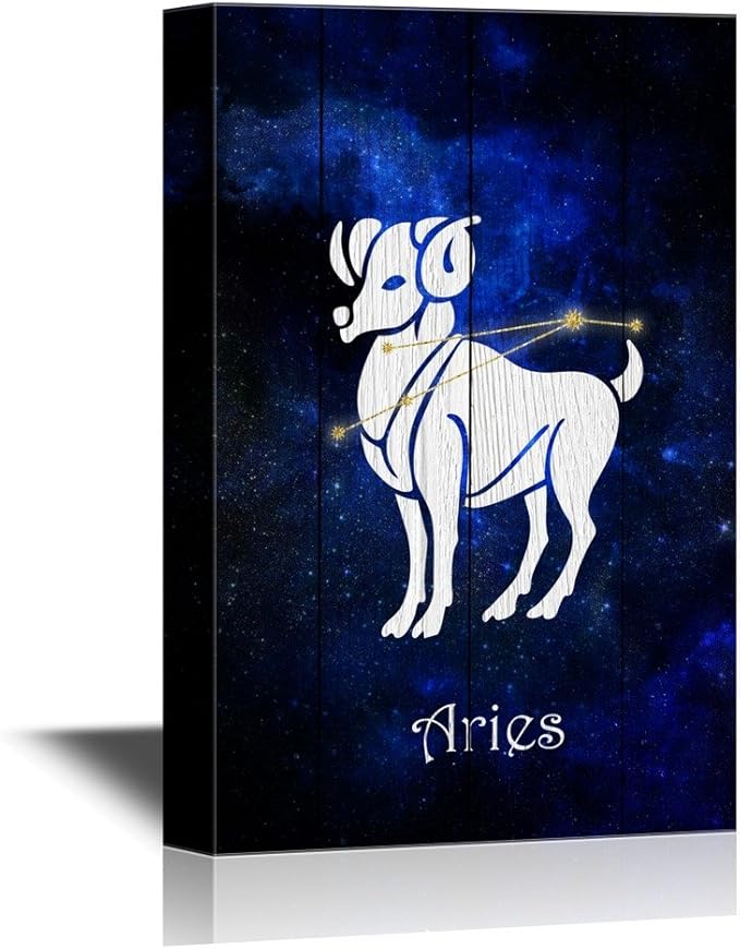 wall26 - 12 Zodiac Signs Constellation Canvas Wall Art - Aries - Gallery Wrap Modern Home Art | Ready to Hang - 16x24 inches