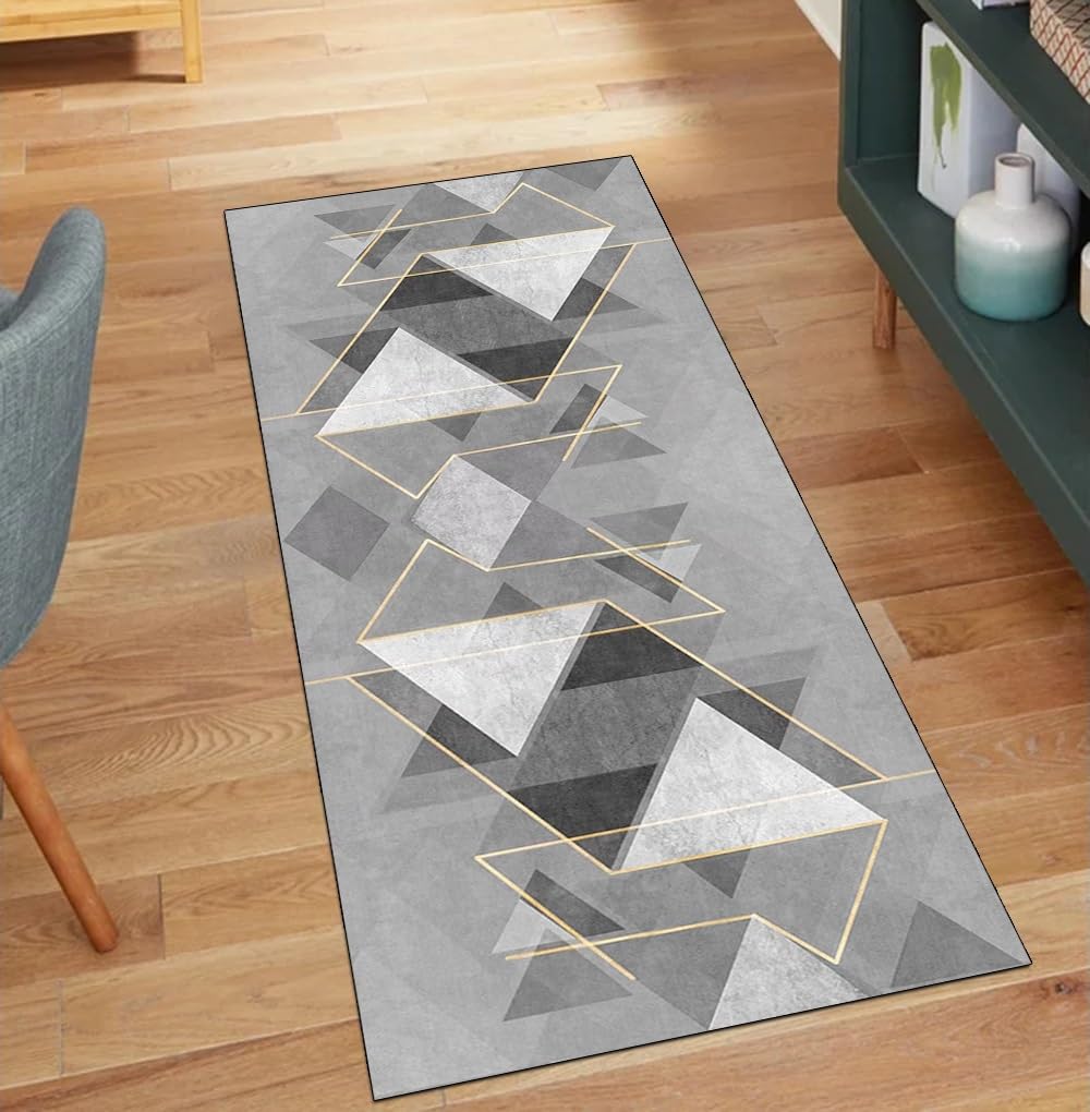 Tapis de couloir géométrique 120 x 700 cm gris lavable