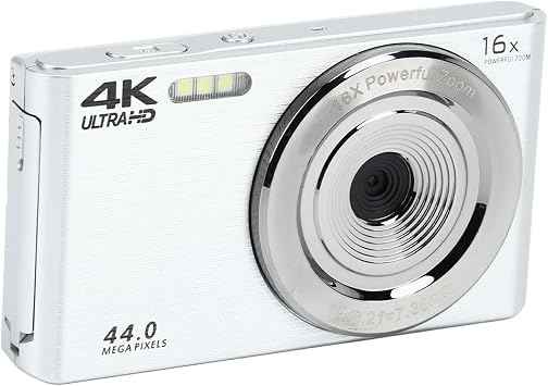 Digitalkamera 4K 44MP HD Minikamera 28 Zoll 16 facher Digitalzoom Stoßfeste Kompaktkamera Vlogging Kamera für die Fotografie (Silber)