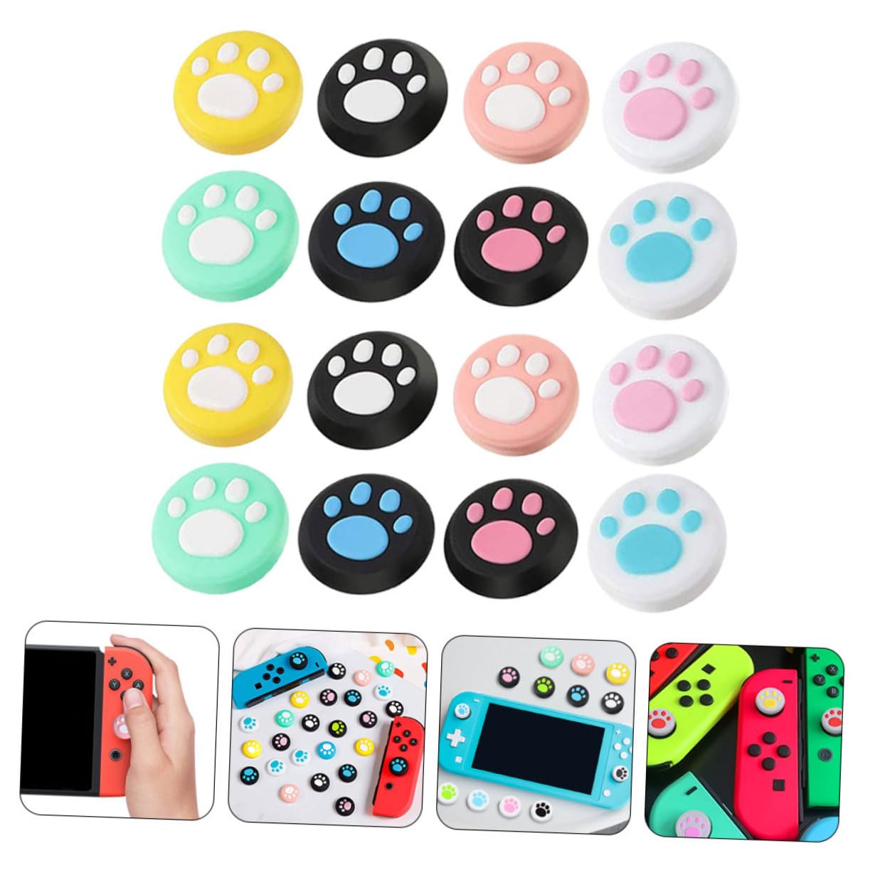 Yardenfun Lot De 16 Capuchons De PoignéE De Joystick En Silicone Motif Patte AntidéRapants Pour Manette Protection Confortable Et Facile À Installer