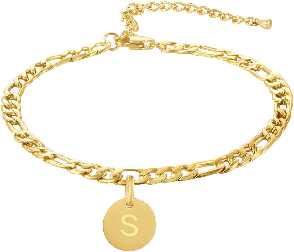 18k Gold Plated/Silver Tone Initial Anklets for Women, Surgical Stainless Steel Ankle Bracelets for Women Figaro Chain Anklet Beach Jewelry, Waterproof - Image 2