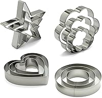 VTUGP 12PCS Stainless Steel Cookie Cutters Set - Heart, Star, Flower, Round Shapes in 3 Sizes - Mini Metal Biscuit Molds for Baking Crafts Kids