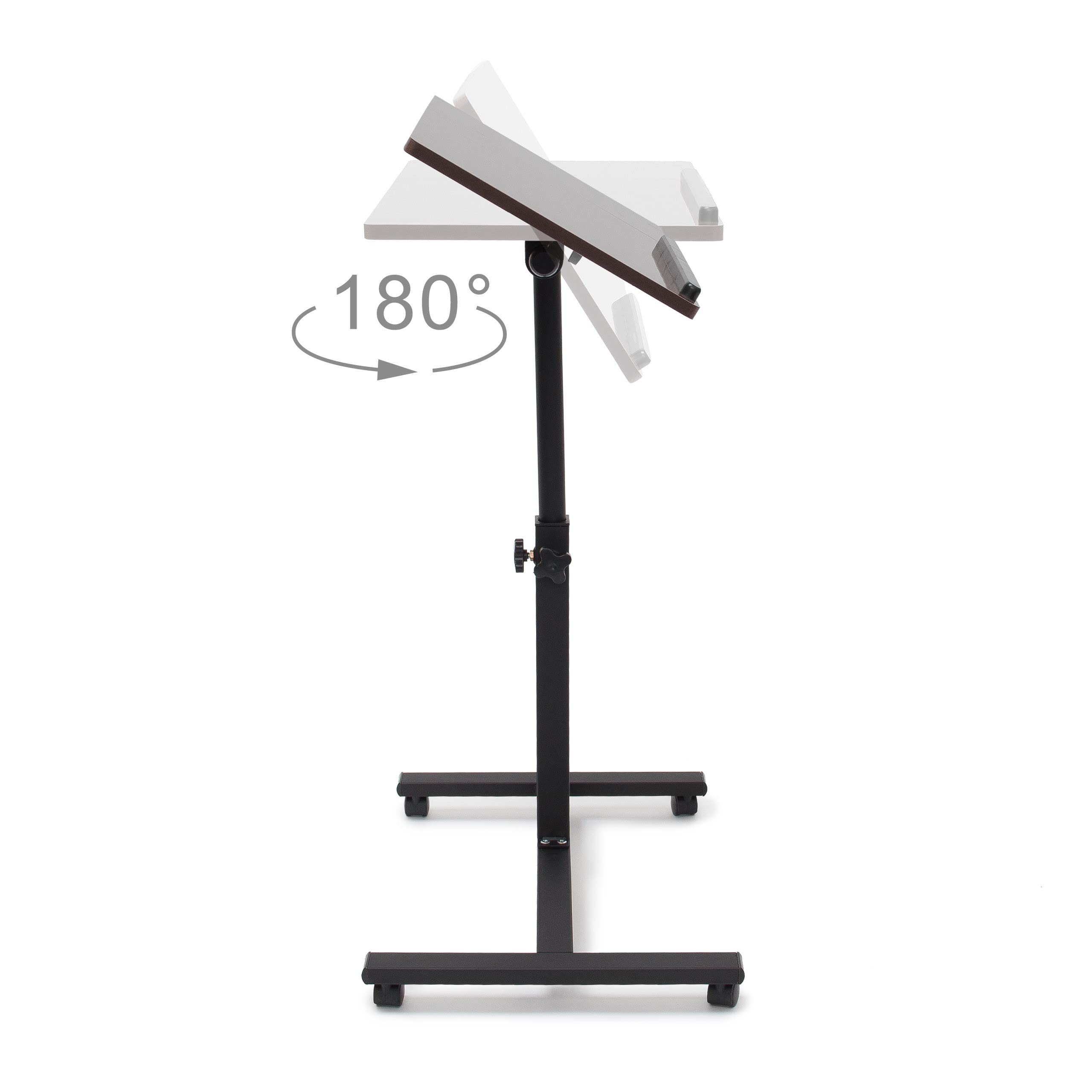 Relaxdays Table pour ordinateur portable hauteur réglable roulettes support pliable H x l x P: 95 x 60 x 40,5 cm bois d'ébène, noir