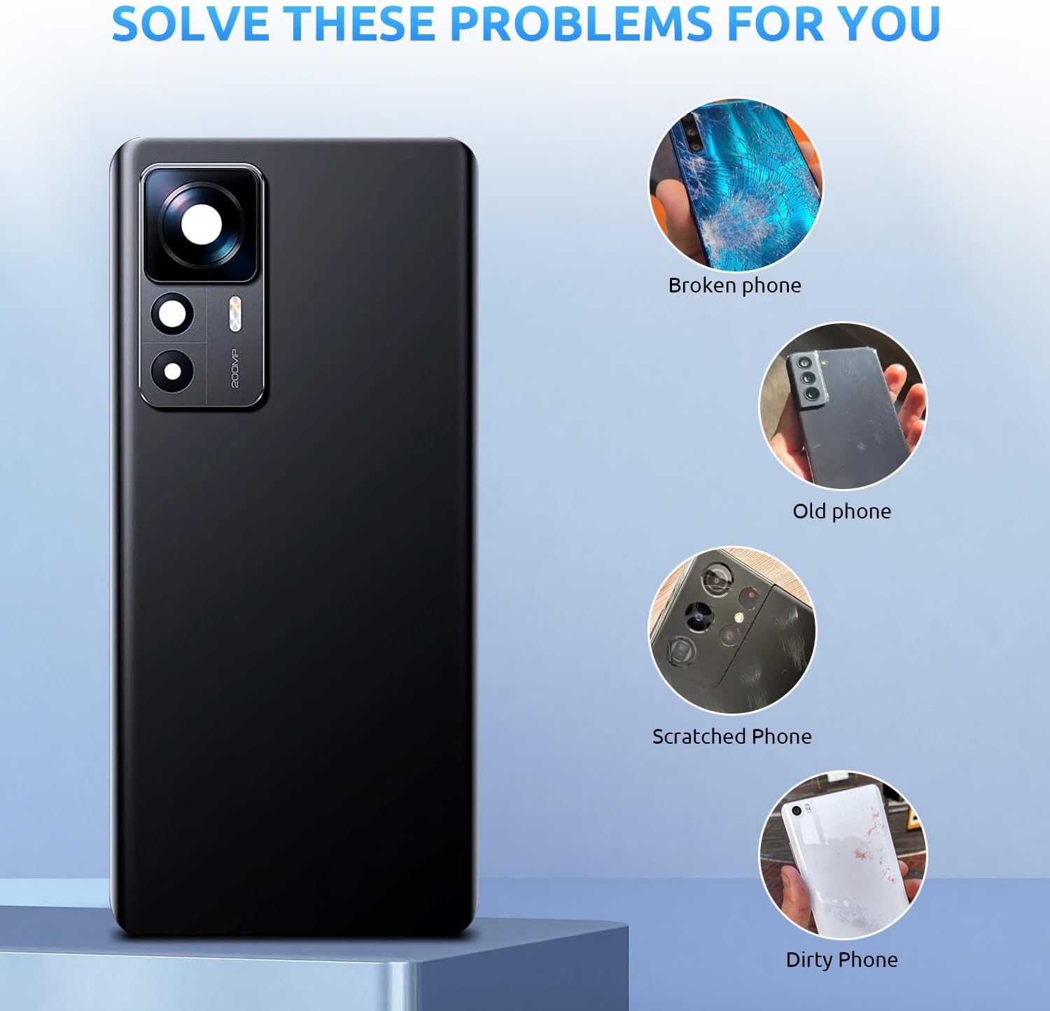 Back Glass Replacement for Xiaomi 12T Pro Back Cover Rear Housing with Camera Lens + Repair Tool Kit Genuine Rear Glass (Blue)