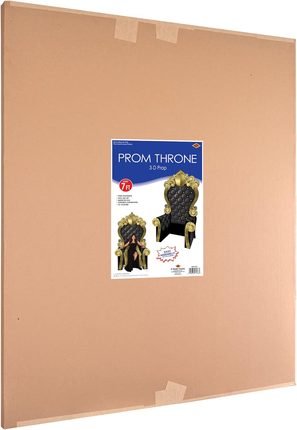 Beistle 3-D Prom Throne Prop – Black and Gold Cardboard Chair Backdrop, Elegant Photo Booth Party Decoration for Proms, Galas, Birthdays Parties, Ceremonies and Special Events, 7' 1¾" x 3' 9¼"