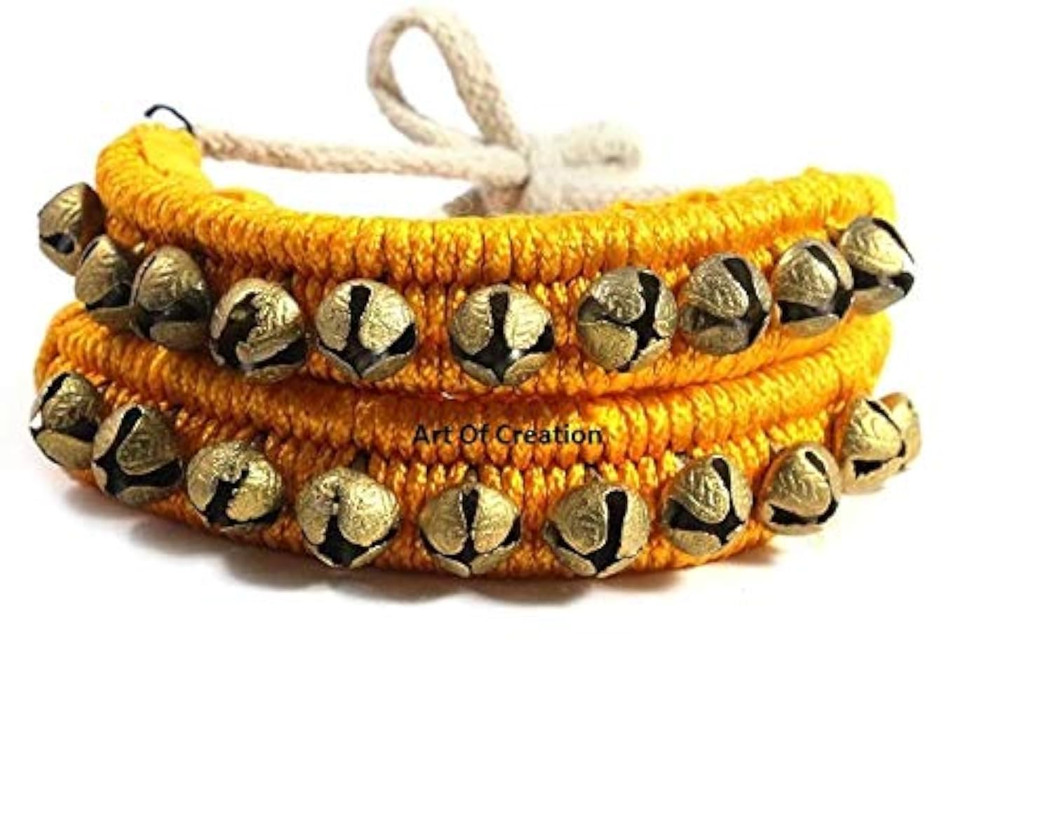 Art Of Creation Dancing Ghungroo Big Bells Pair 1 Lines Anklet Handmade Musical Instrument Classical Bharatnatayam Kuchchipudi Ghungru (Yellow Paded 20 Bell)