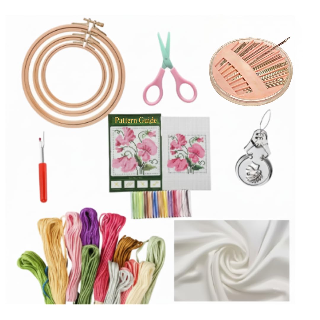 Premium Cross Stitch Embroidery Kit for Beginners | Complete DIY Hand Embroidery Set with Hoops, Threads, Needles, Fabric & Tools | DIY Craft Set for Adults & Kids-image-14