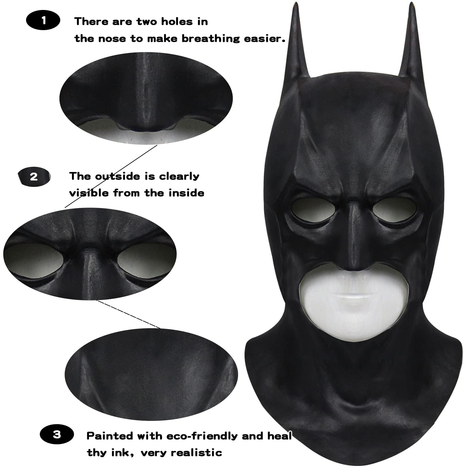 Applysu Bat Mask Men Super Hero Full Head Mask Halloween Masquerade Knight Movie Cosplay Costume Headgear Props for Adult - Image 4