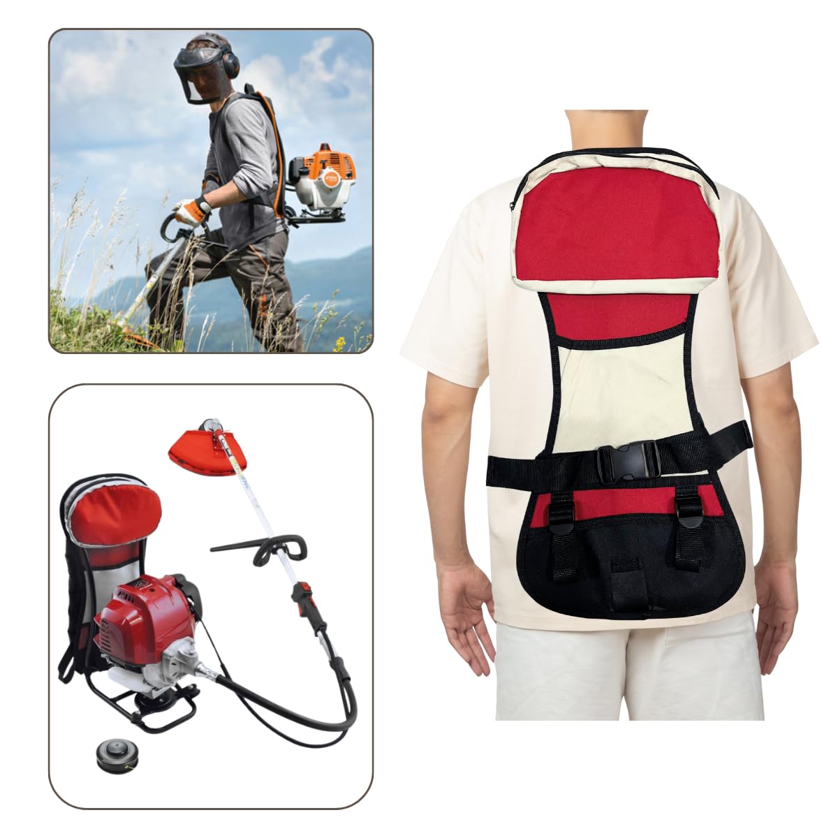 Harnais Sac à Dos Pour Débroussailleuse - Support Triangulaire Universel Anti-Vibration 43cc à 63cc