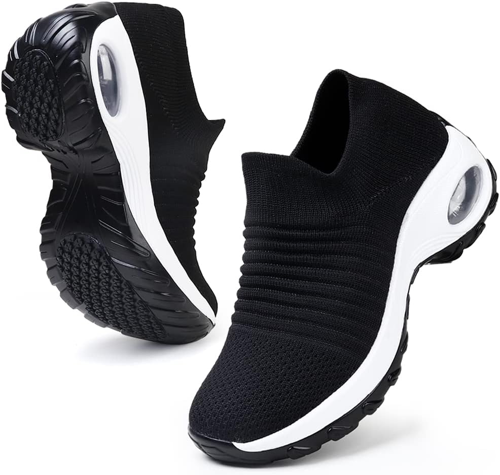 Women's Walking Shoes Arch Support Non Slip Work Shoes Breathable Knit Upper Lightweight for Plantar Fasciitis