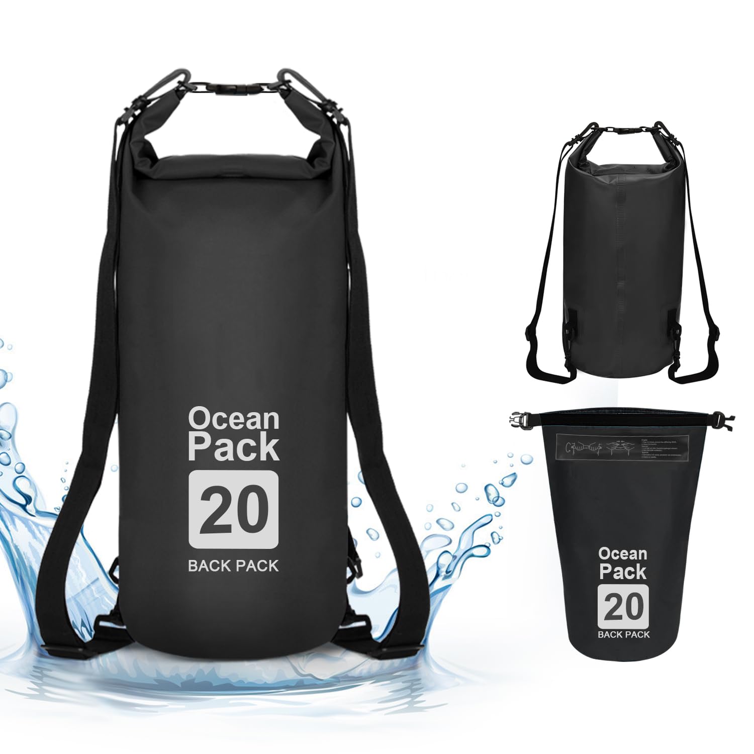 supregear Waterproof Dry Bag, 15L Roll Top Dry Sack, Versatile Ditty Backpack with 2 Detachable Straps for Boating Hiking