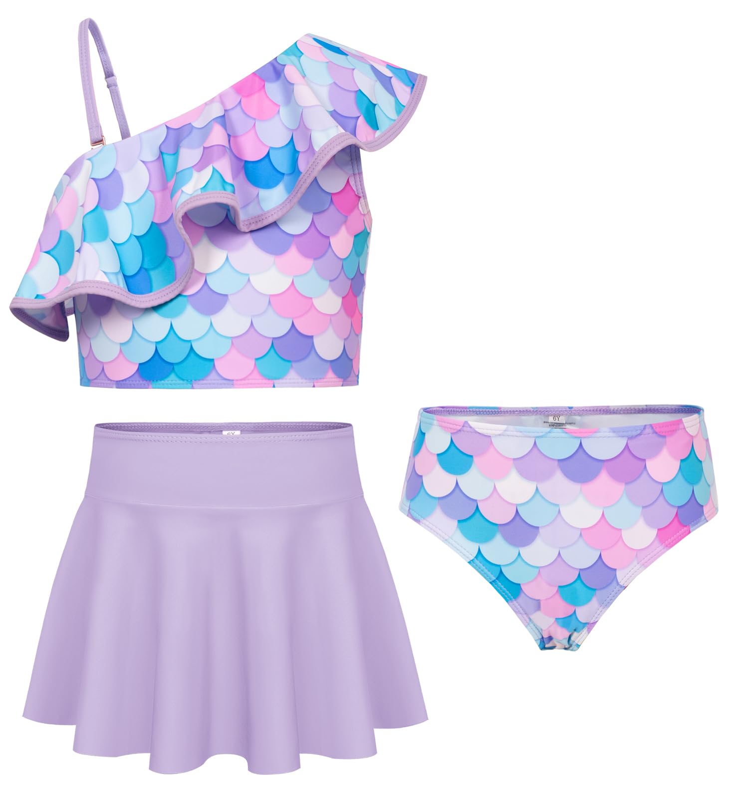 GRACE KARIN Conjunto de tankini de tres piezas para niña, correa de hombro ajustable, parte superior con carta de bikini y falda de natación