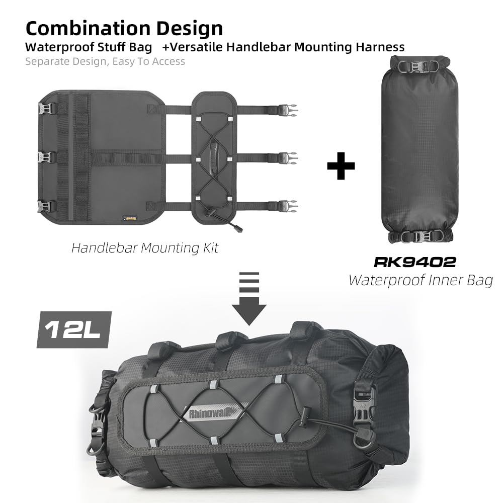 Rhinowalk Borsa da manubrio per bicicletta, leggera, impermeabile, 12 l, con tracolla, per mountain bike, bici da strada, accessori per ciclismo
