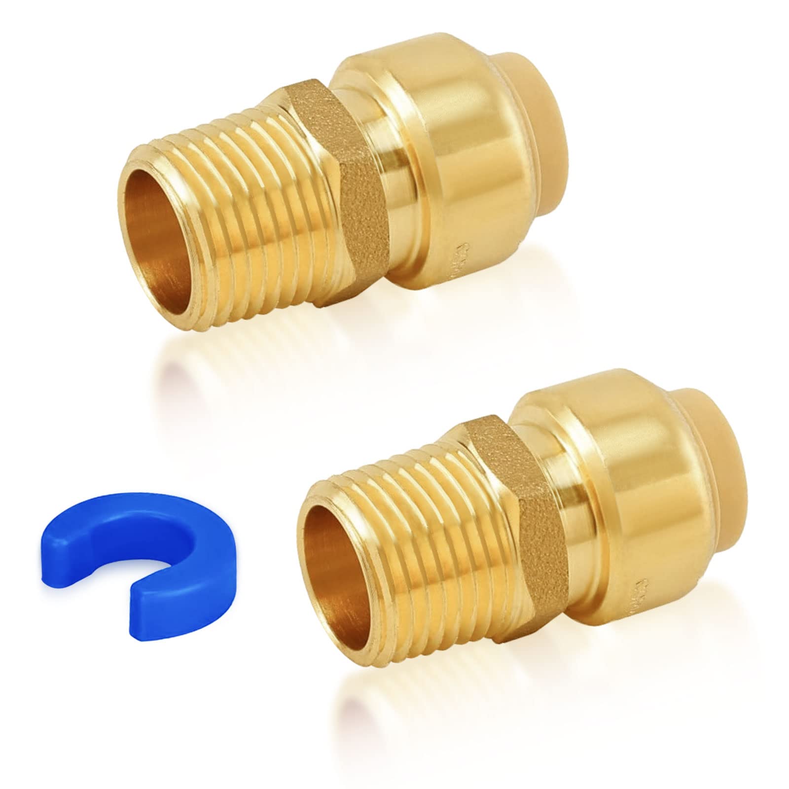 AolemiMale Connector 1/2 Inch by 1/2 Inch Push Fit PEX Fittings 2 Pack with Disconnect Clip, Push-to-Connect PEX