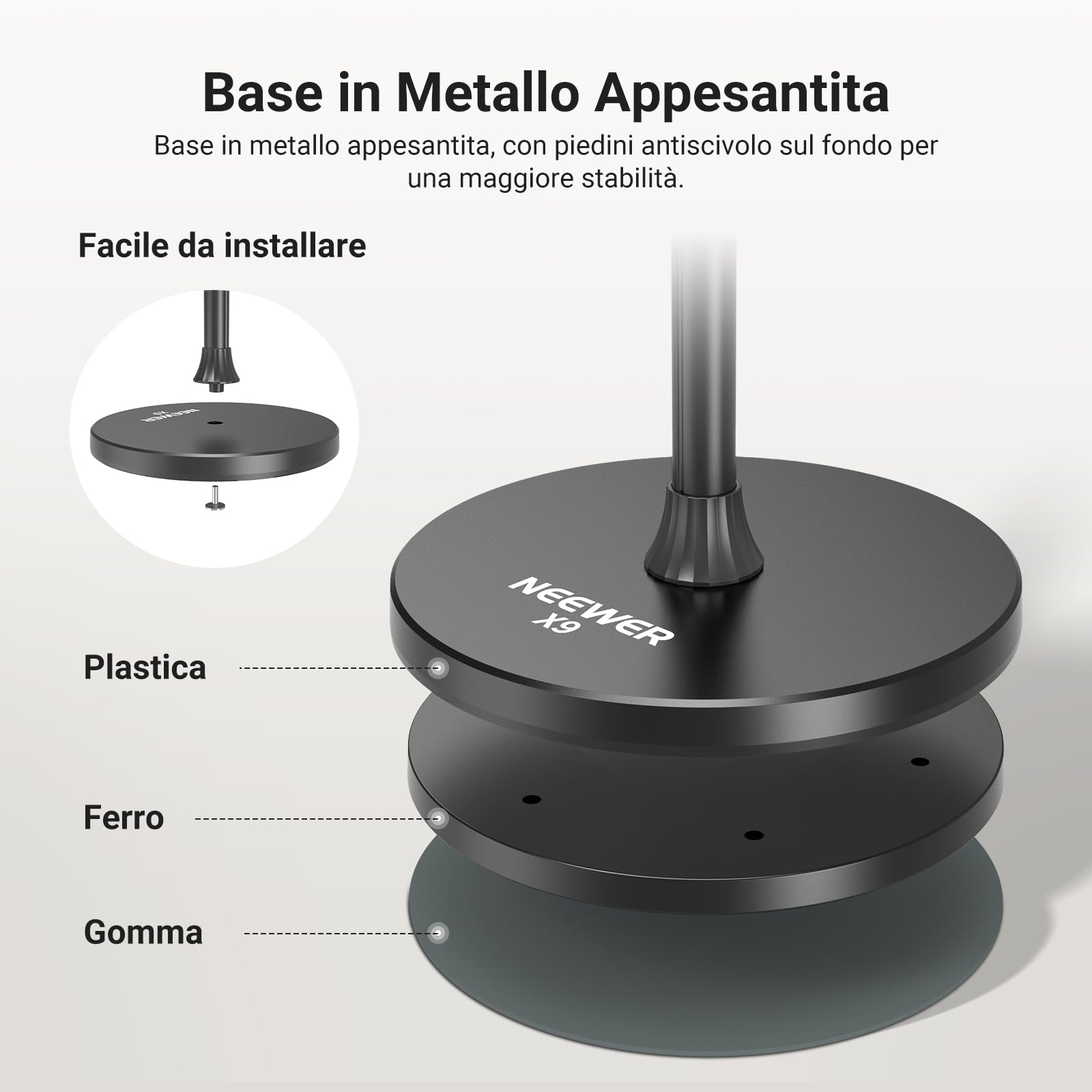 NEEWER ENTRY LEVEL VERSION Supporto per Telefono da Pavimento, Porta Cellulare Regolabile da Comodino Tavolo Ufficio, Phone Holder Compatibile con iPhone Samsung Android per Video, Base in Metallo, X9