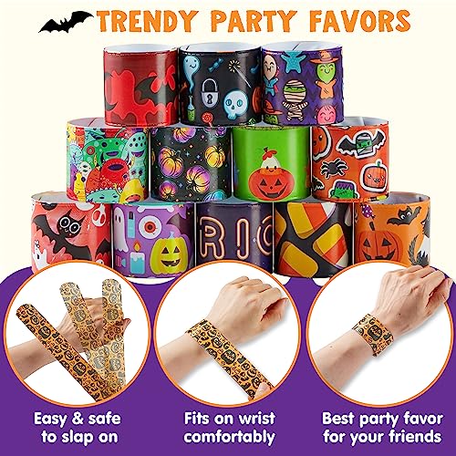 Image of JOYIN 72 PCS Halloween Slap Bracelets for Kids Gift, 36 Different Design Bracelets Bulk for Halloween Party Favor Supplies, Friendship Bracelets for Halloween Goodie Bag Fillers