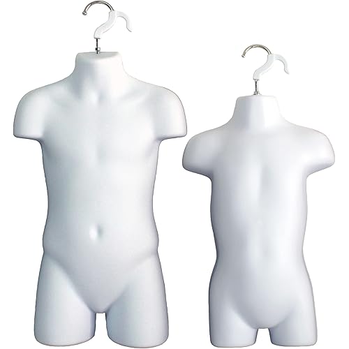 DisplayTown 1 Set of White Toddler + Child Torso Hollow Back Plastic Injection Form Mannequin & Hanging Hook