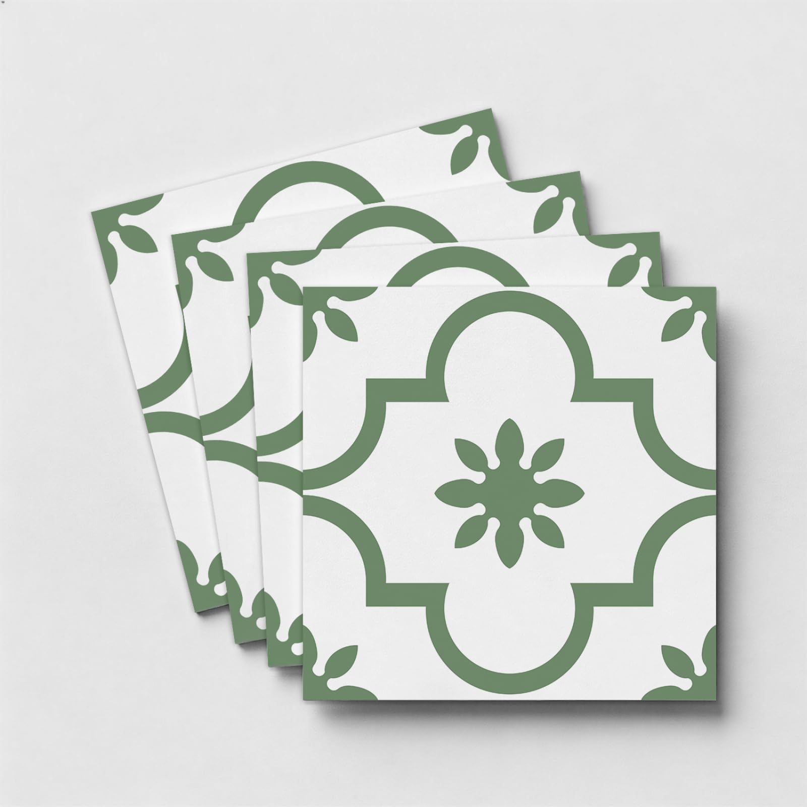 Stick on Kitchen Tiles Green White Flowers Self Adhesive Wall Tiles PVC for Fireplace Surround Furniture Decoration Kitchen Backsplash Bathroom Tile Stickers Waterproof
