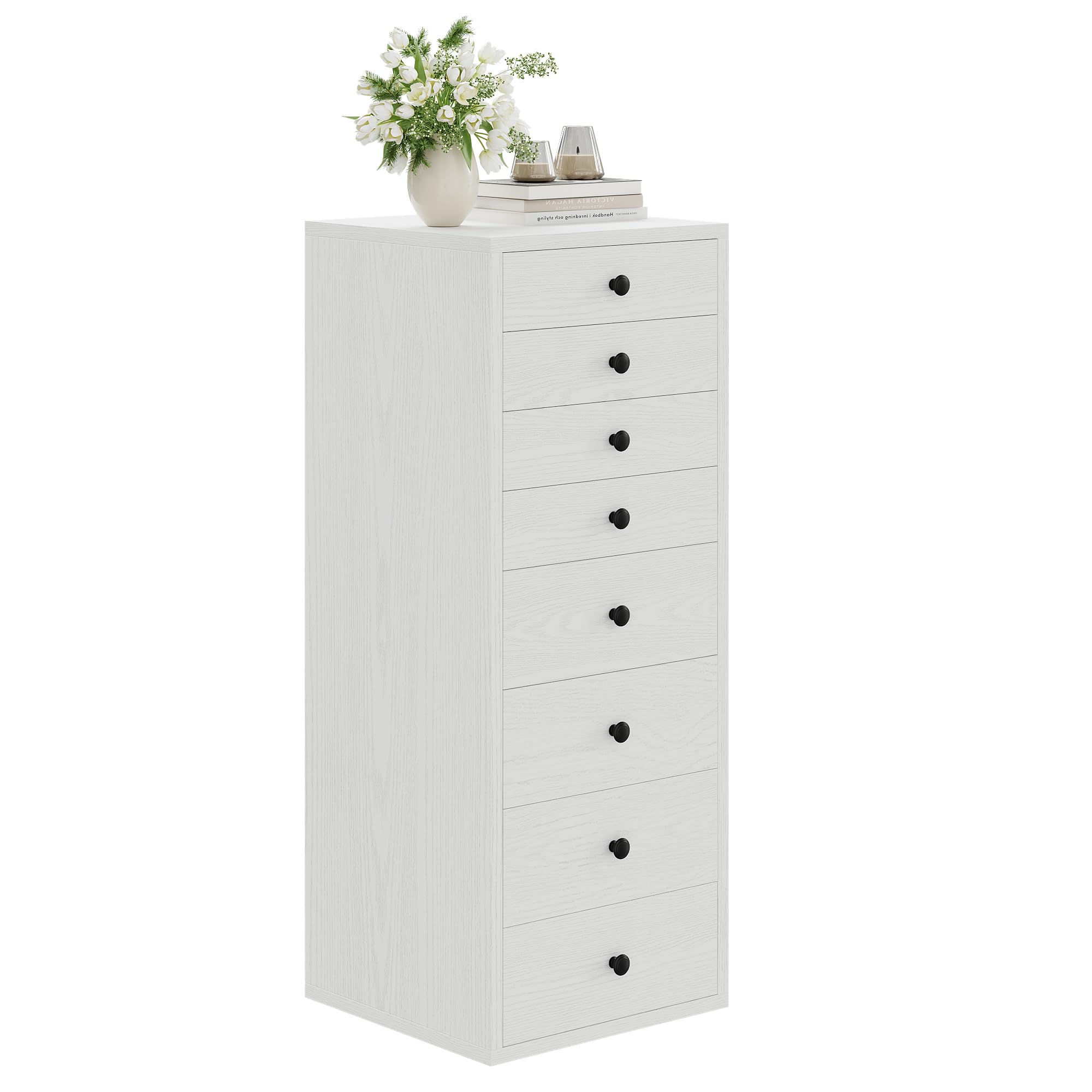 LIKIMIO Tall Dresser, Small Dressers with 8 Storage Drawers, Chest of Drawers for Organizing, Tall Narrow Dresser for Bedroom, White