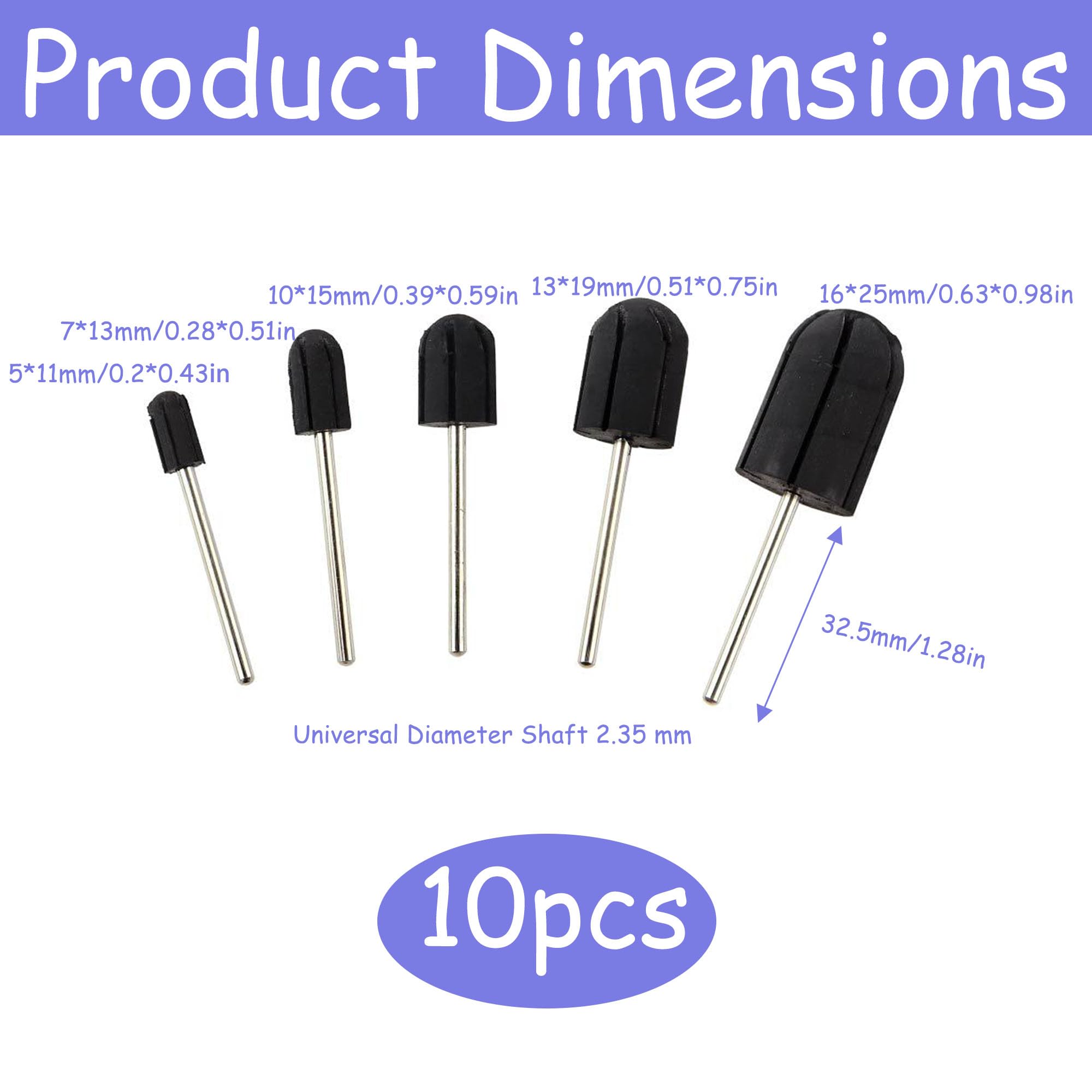 10pcs punta dedicata per levigatura Lucidatore Sabbia Manicure Strumento per Pedicure Portacapsule Compatibile con la Maggior Parte Delle Fresatrici Disponibili (5mm+7mm+10mm+13mm+16mm)