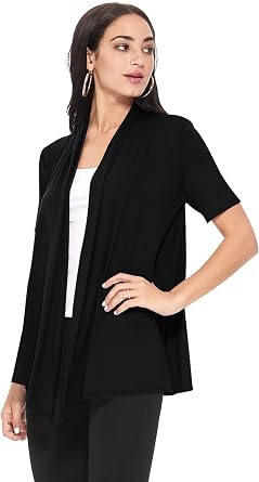 Women's Casual Solid Short Sleeve Basic Open Draped Front Cardigan Office Wear