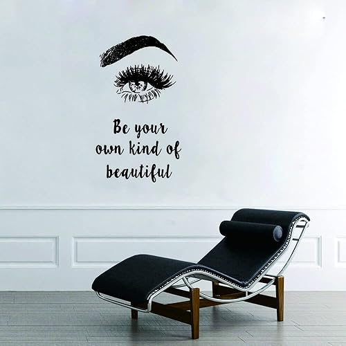 Miniatura 6 de Calcomanía de pared de pestañas y maquillaje, con texto en inglés «Be Your Own Kind of Beautiful Quote», adhesivo de vinilo extraíble para salón de
