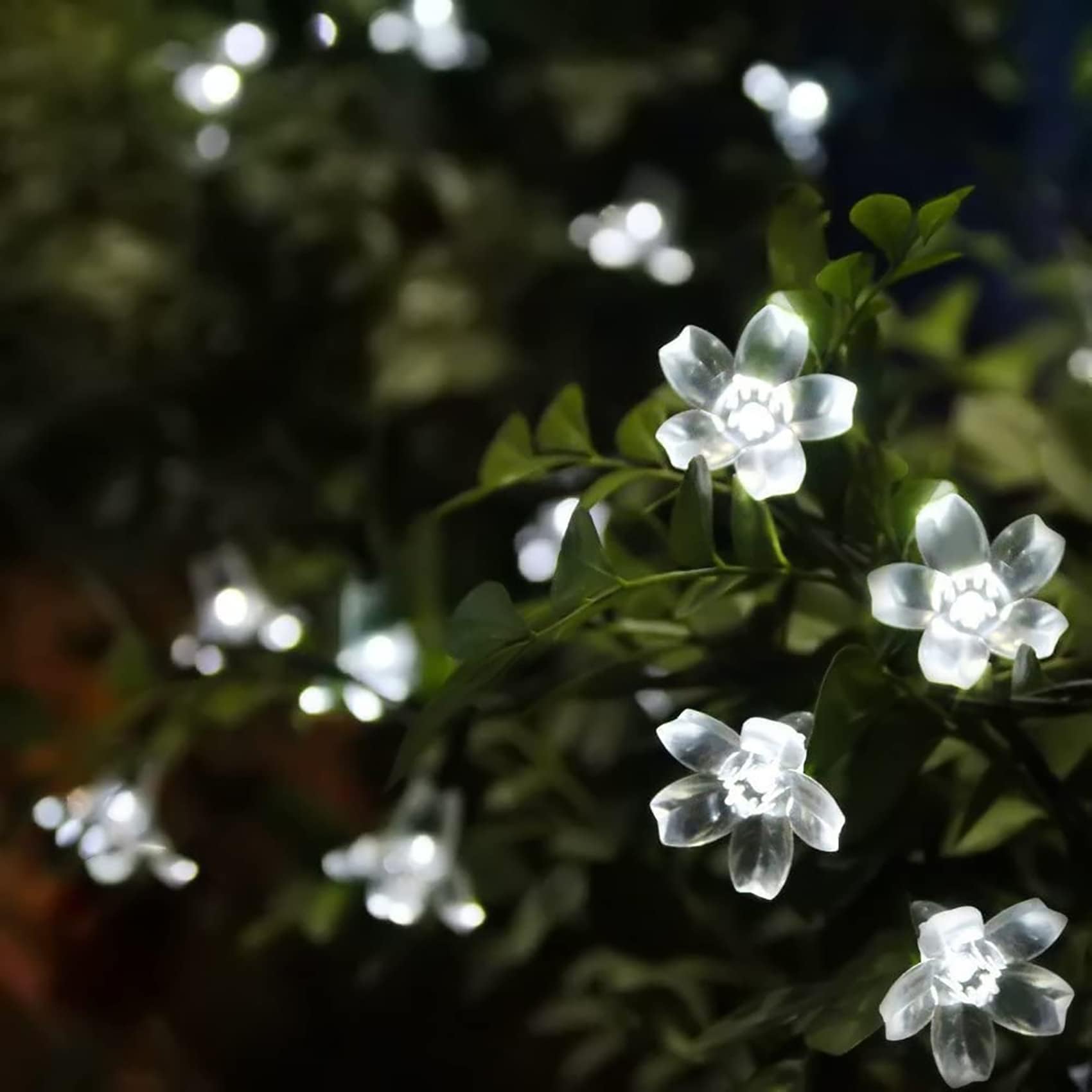 Catena luminosa a energia solare per esterni, con telecomando, catena luminosa a forma di fiore di ciliegio, 52 m, 500 LED con 8 modalità, a energia solare per giardino (bianco)