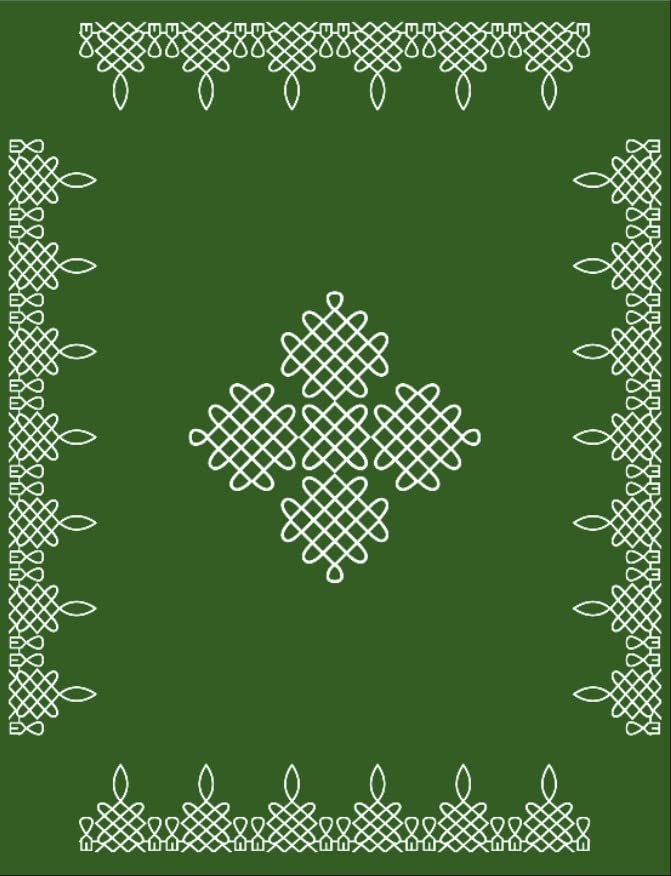 Green Kollam Muggu design.These backdrops are beautifully designed and