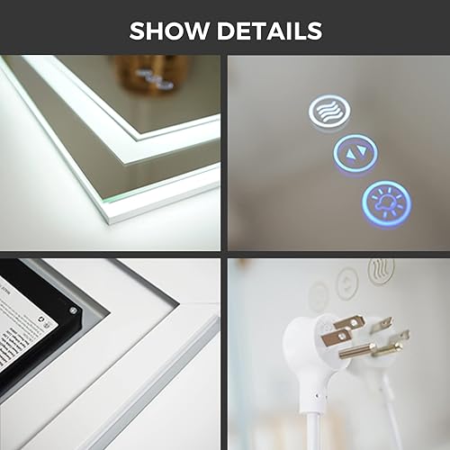 Miniatura 7 de Espejo de baño LED de 40 x 36 pulgadas con luces, retroiluminado + frontal iluminado, espejo de tocador con luz antiniebla para pared de baño,