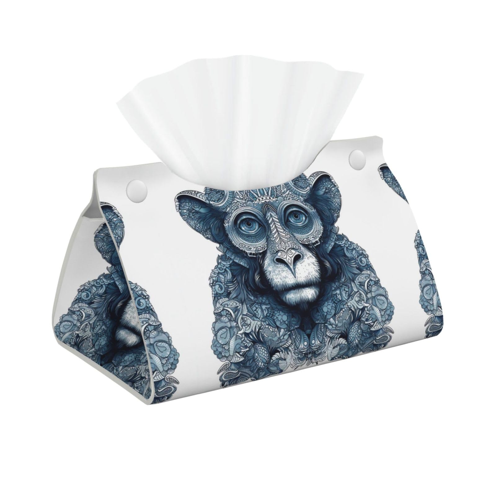 Decorative Tissue Box Cover Blue Monkey Pattern Tissue Box Holder Aesthetic Leather Storage Organizer Box for Bathroom Vanity Tabletop Night Stands Office Funny Home Decorative Tissue Case