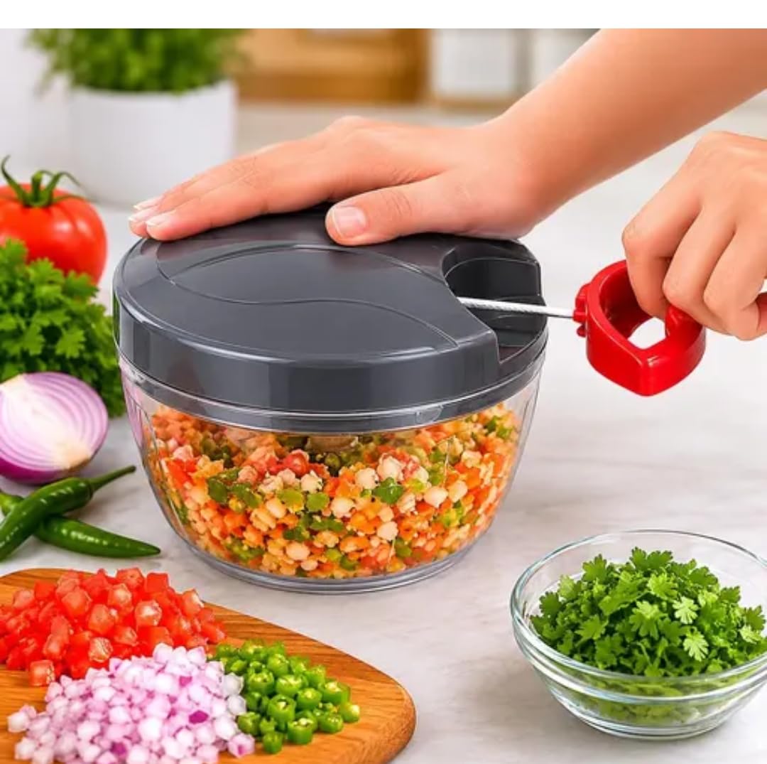 manual pull string vegetable chopper with transparent bowl chopper 1 | hand-powered, pull cord mechanism, multi-blade cutter, easy grip lid, kitchen tool