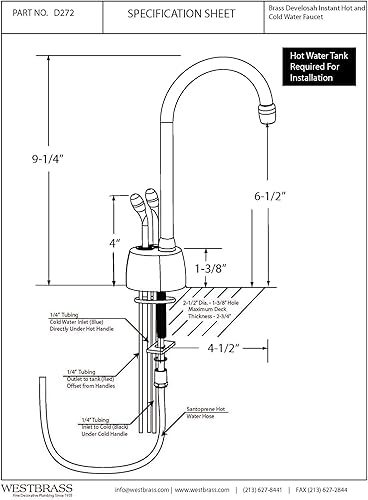Miniatura 6 de Westbrass DT1F272-12 Develosah - Grifo dispensador instantáneo de agua fría y caliente de 9 pulgadas con sistema de tanque digital HotMaster