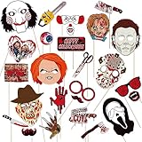26PCS Halloween Horror Photo Booth Props Sign Kit,Horror Movie Props,Halloween Birthday Decorations,Halloween Party Photo Shooting Props