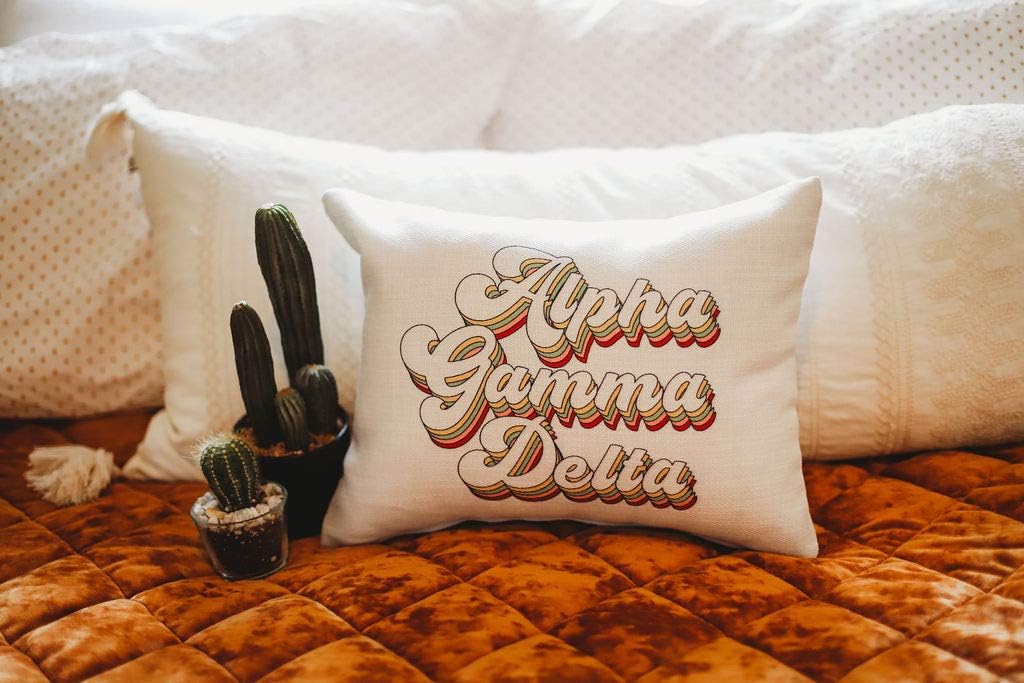 Sorority Shop Alpha Gamma Delta Pillow – Retro Design, 12" x 16" Lumbar Pillow Sorority