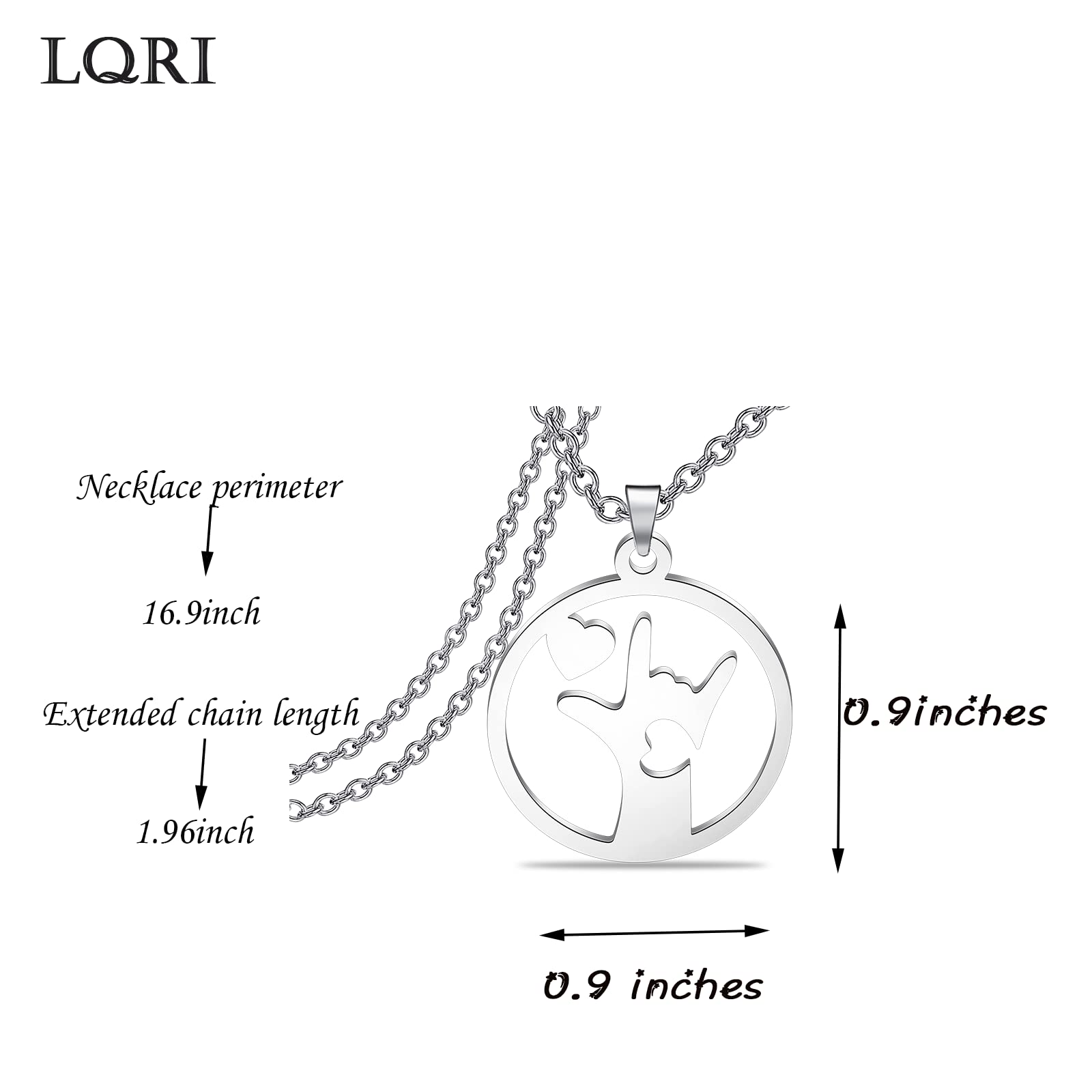 LQRI ASL American Sign Language Jewelry I Love You Hand Sign Language Round Necklace ASL Jewelry Interpreter Teacher gift
