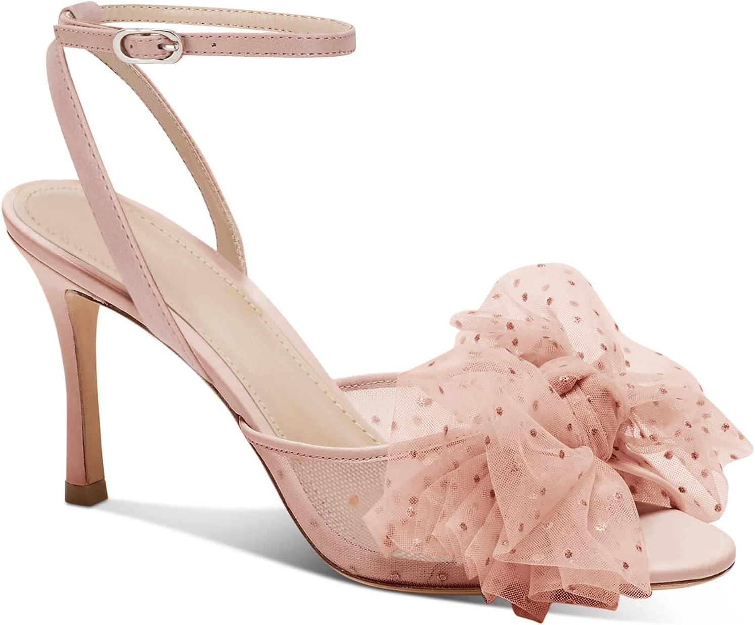 Size 9....Coutgo Womens Bow Tie Heels Sandals Slingback Peep Toe Wedding Heels Mesh High Stiletto Heel Summer Cute Wedding Bridal Shoes