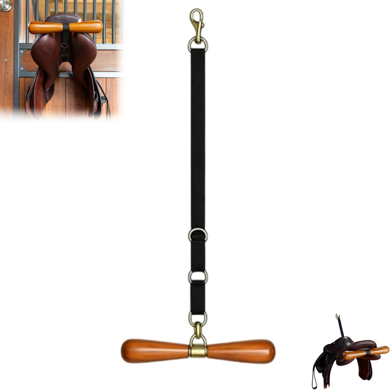 Colgador en Forma de T con Forma de Silla de Montar, Soporte portátil para sillas de Montar con Correa de Soporte en Forma de T, Organizador de aperos de Caballo para Montaje en Pared (Black)