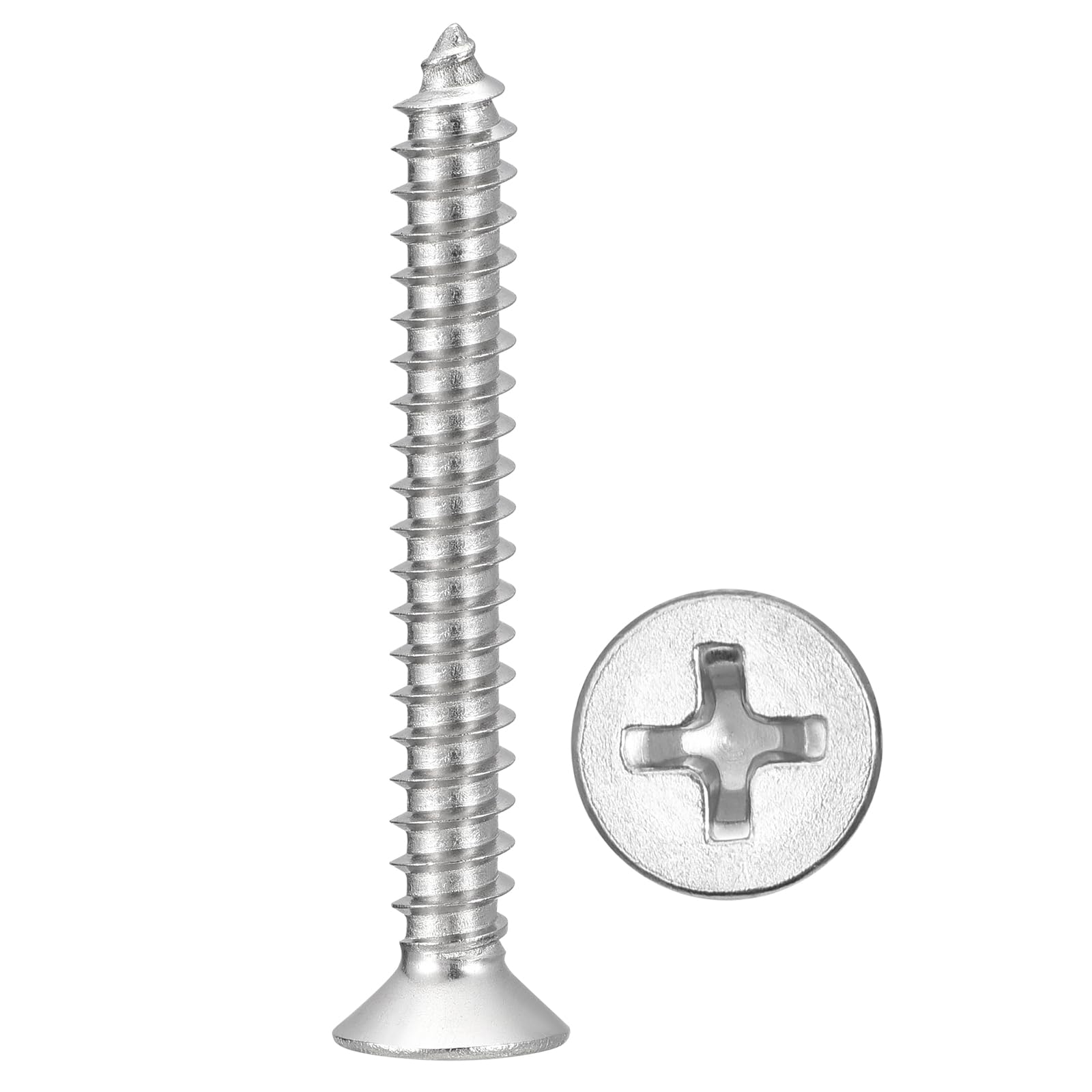 METALLIXITY Countersunk Phillips Wood Screw (#12x1-3/4") 100Pcs, 304 Stainless Steel Coarse Thread Phillips Drive Flat Head Wood Screws - for Furniture Installation Repair, Silver โ image 1