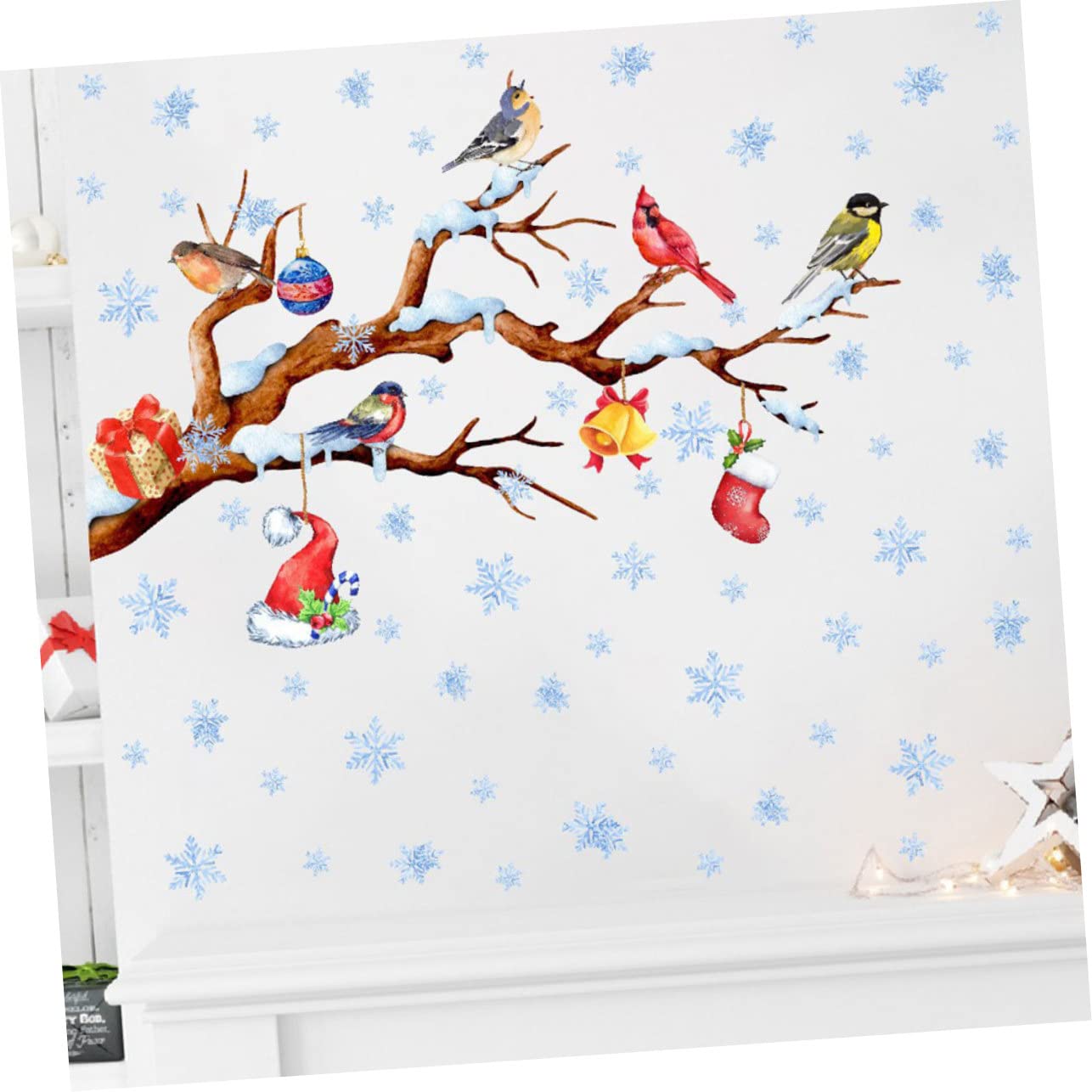 Cabilock 5 Fogli Vetrofanie natalizie etichette etichetta Accessori adesivi parete stickers per decora adornare la finestra del festival aggrappa adesivi con fiocchi di neve pvc