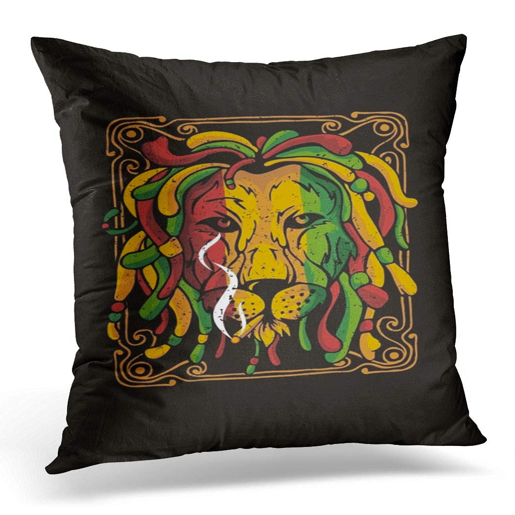 Awowee Cushion Cover 45x45cm/18x18inches Marley Lion Rasta Full Color Bob Fun Head Music Home Decor Throw Pillow Cover Square Pillowcase for Bed Sofa