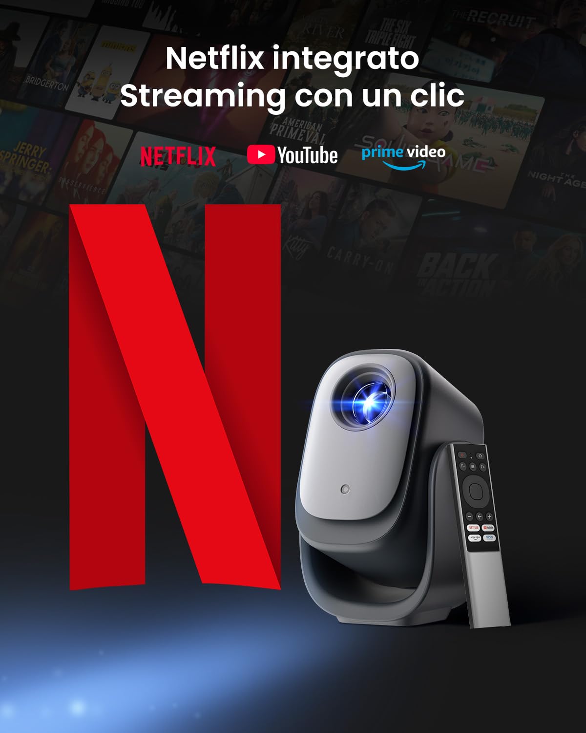Proiettore Dangbei N2mini con Supporto Regolabile, licenza ufficiale Netflix, 1080p Nativo, Audio Dolby, Wi-Fi 6 e Bluetooth 5.2, messa a fuoco automatica