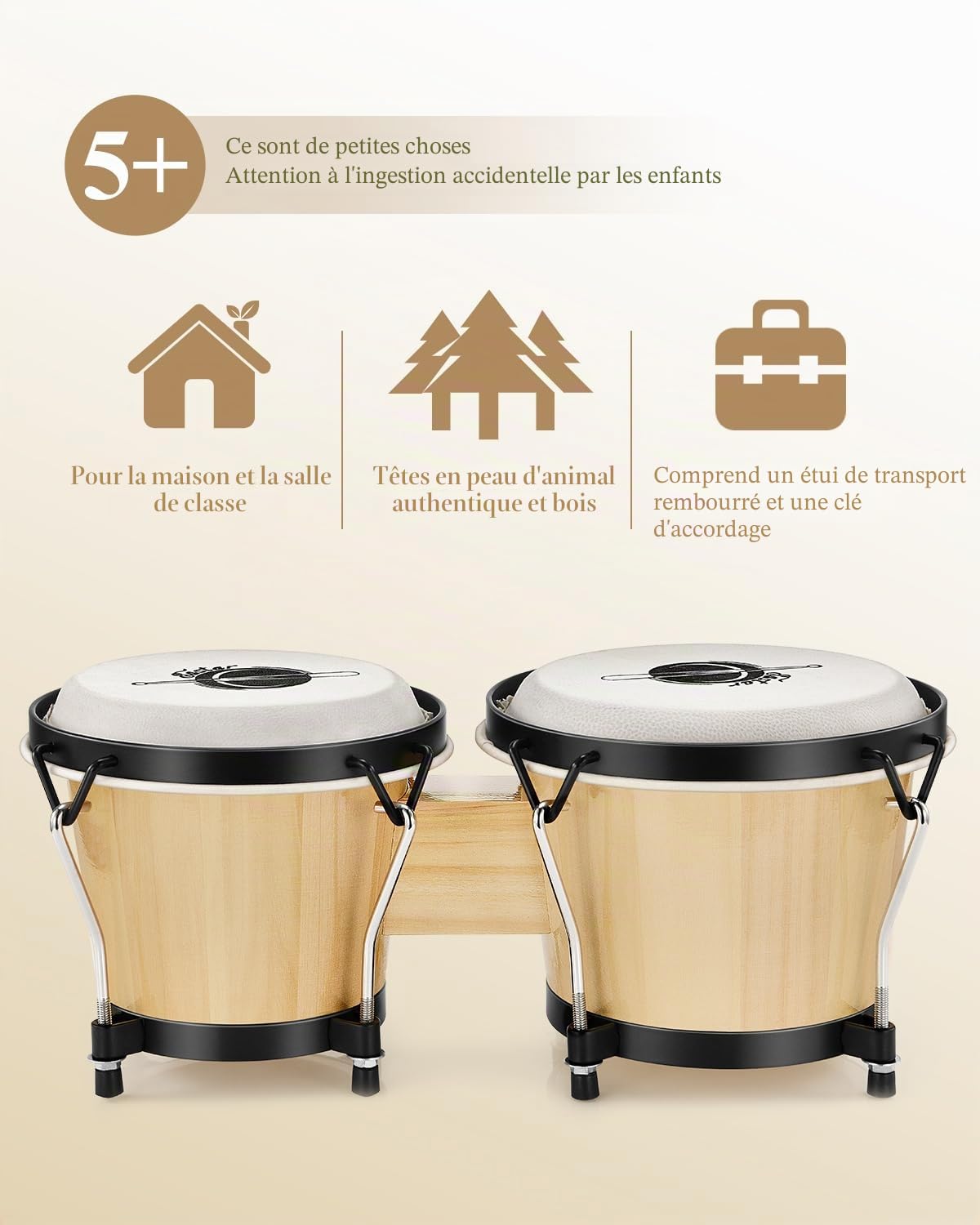 Eastar Bongo en Bois 6 et 7 Pouces avec Housse (6 + 7 pouces)