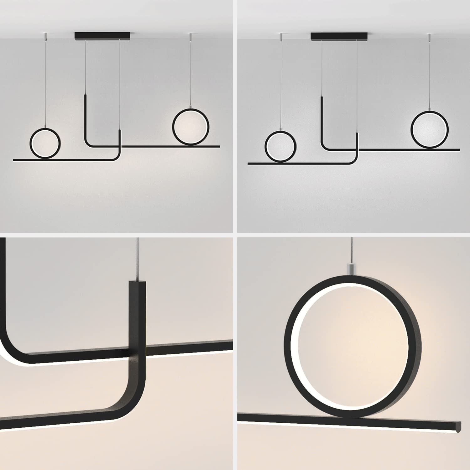Lámparas colgantes largas de metal con kit de decoración de anillo, lámpara colgante de comedor lineal simple, luz de ambiente LED moderna de 39 W, luces de suspensión de techo de isla de cocina de ti