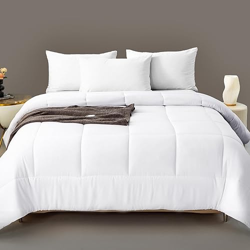 Bedlifes Edredón de bambú refrescante tamaño King para dormir con calor, edredón alternativo de lujo, relleno de edredón con 8 pestañas en las