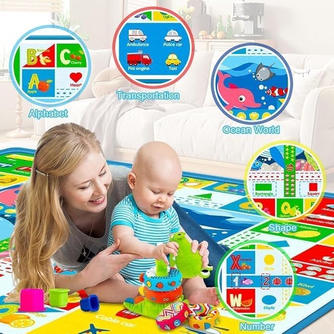 Image of Double Sided Water Proof Baby Play Mat, Play Mats for Kids Large Size, Baby Carpet, Play Mat Crawling Baby (Large) (Size 5 Feet X 4 Feet)