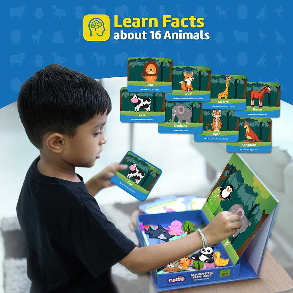 Funtad Magnetic Fun Art Puzzle - Animals|4-in-1 Travel Friendly Educational Toy with Writable Board|50 Magnetic Pieces |Birthday Gift for Boys & Girls Age 3,4,5 & 6 yrs 4