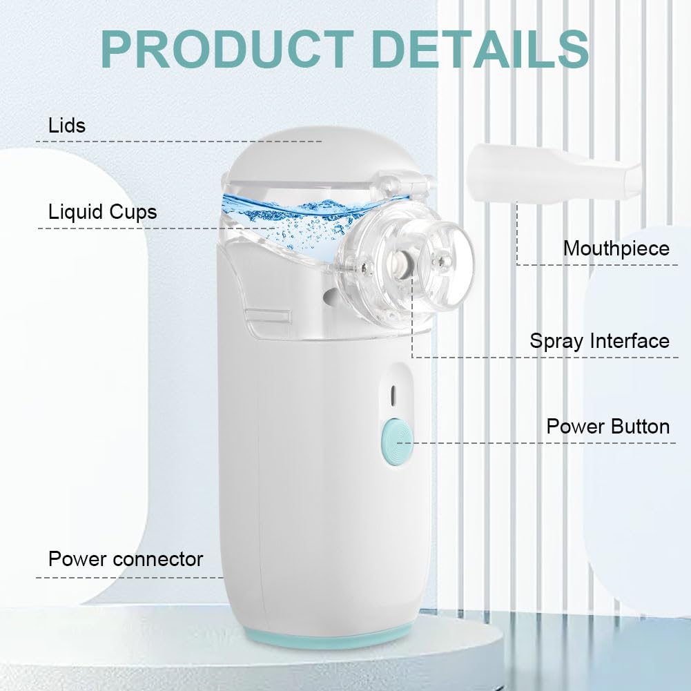 Nebulisateur pour Adultes, Nebulisateur Portable Rechargeable pour Adultes et Enfants, Inhalateur Silencieux pour Enfants avec 2 Masques et Embout Buccal, pour Usage Domestique et en Voyage