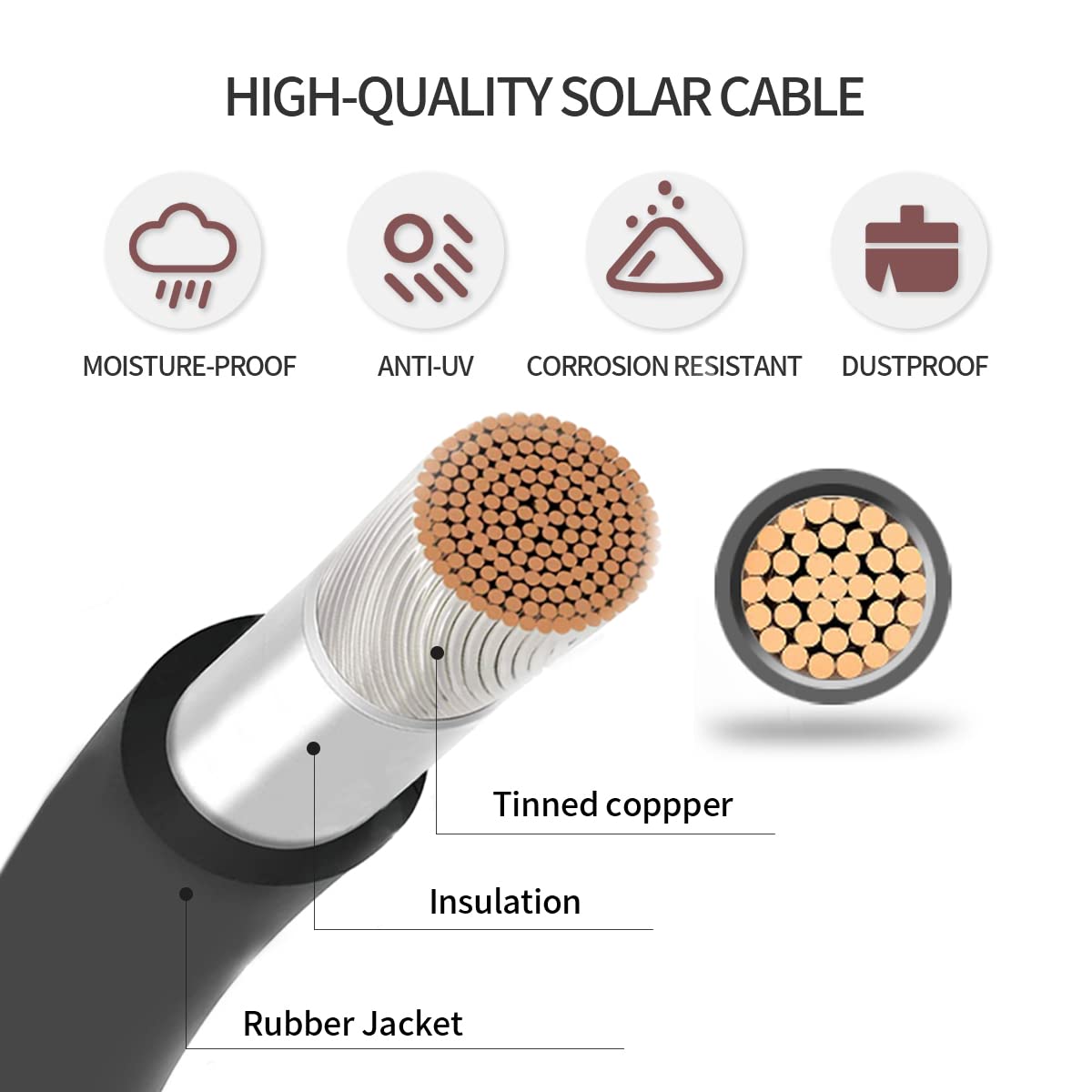 ELFCULB Cavo di prolunga per pannello solare – 1 paio di cavi di prolunga per pannelli solari, 1 paio, 12 AWG, 3 m, nero e rosso, cavo fotovoltaico con connettori maschio/femmina
