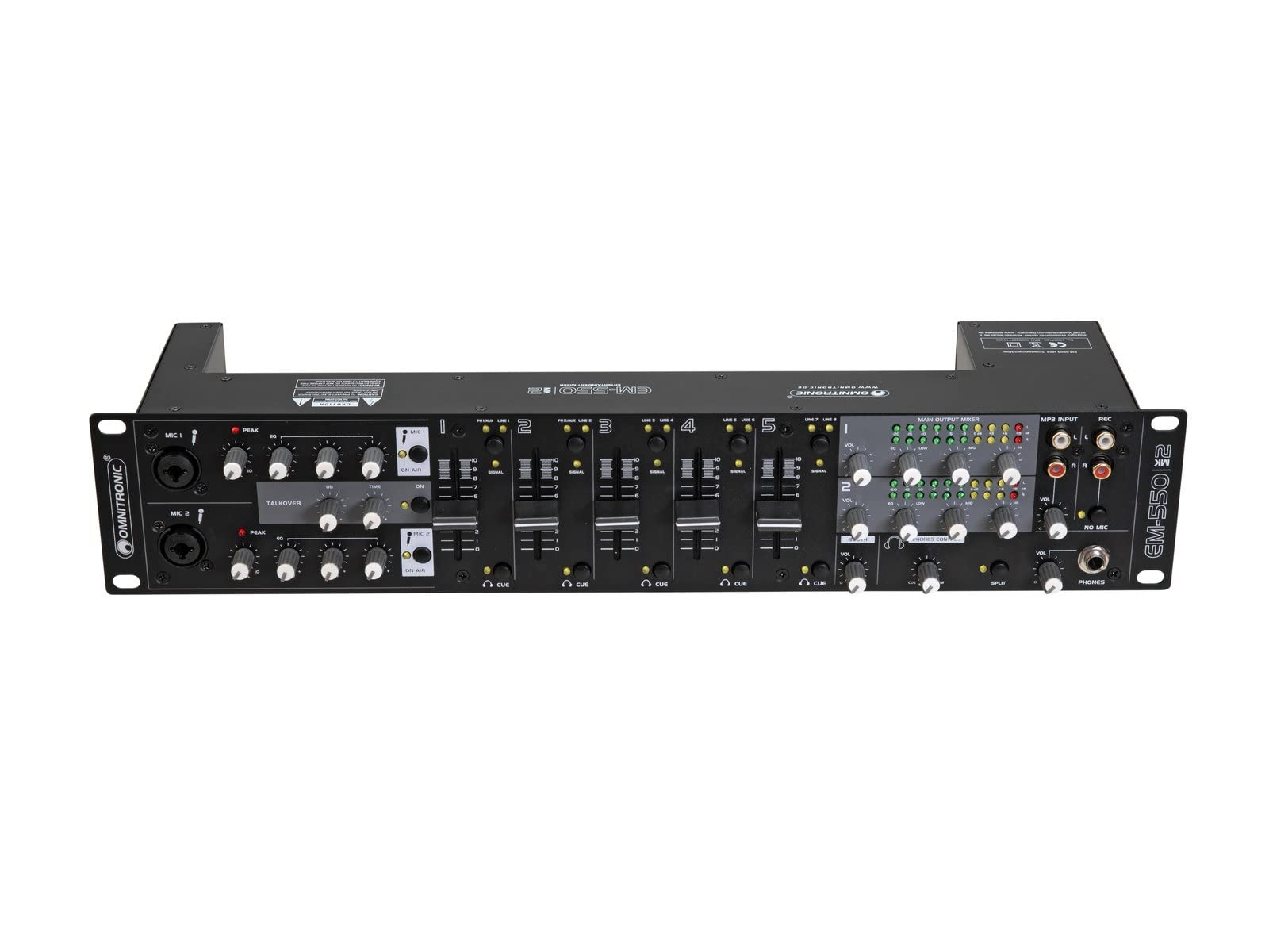 OMNITRONIC EM-550B MK2 Entertainment-Mixer | Multifunktionaler 5+2-Kanal-Installationsmixer, Schwarz