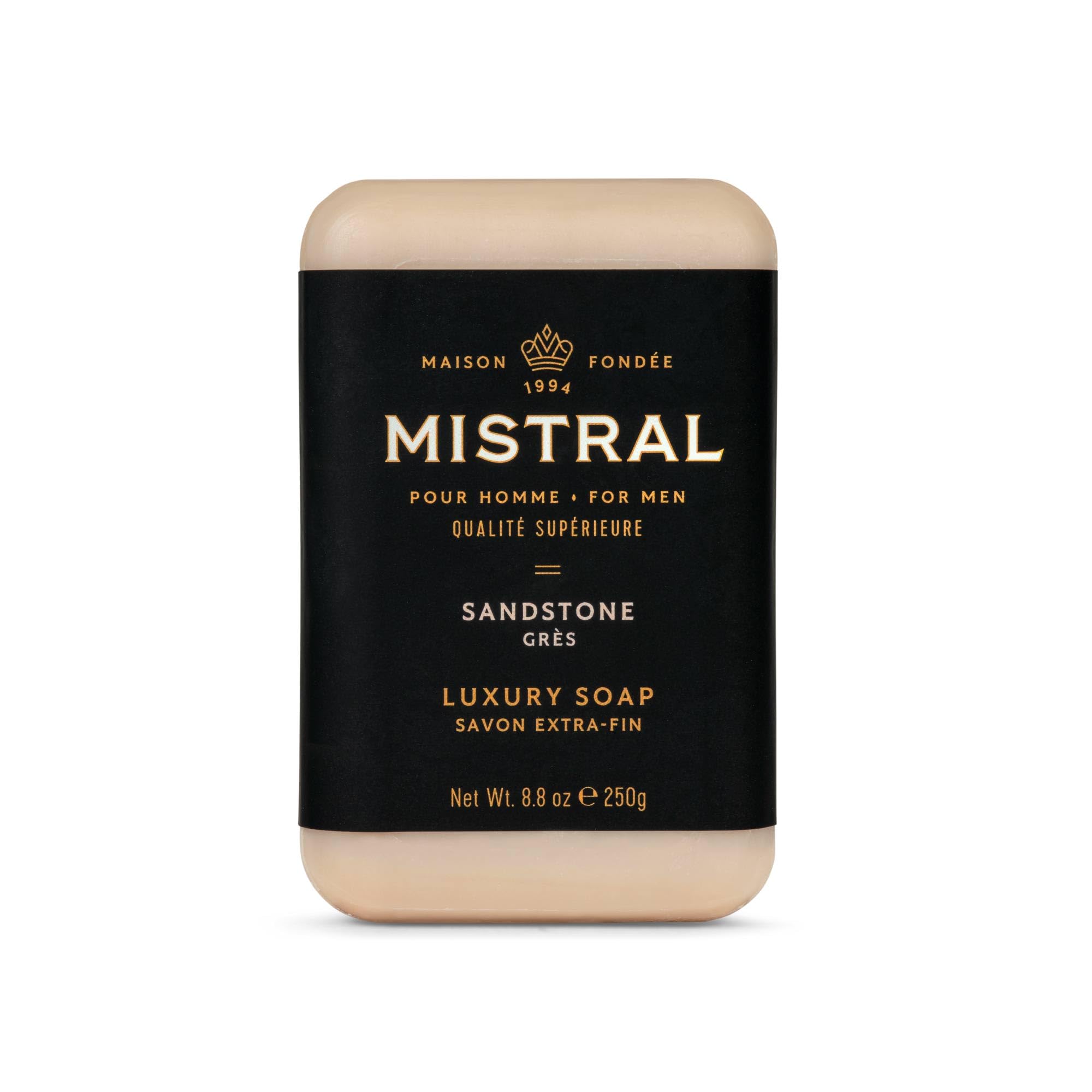 Mistral Sandstone Luxury Bar Soap for Men | Men’s Natural Soap Bar | Paraben, Phthalates Free | Moisturizing & Triple-Milled Natural Soap for Men - Made in France | Large, 8.8 oz